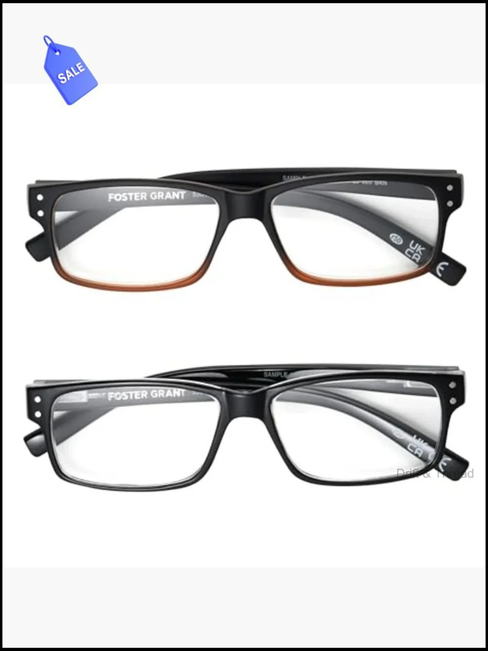 2-Pack Reading Glasses Square Spring Hinge Case Included